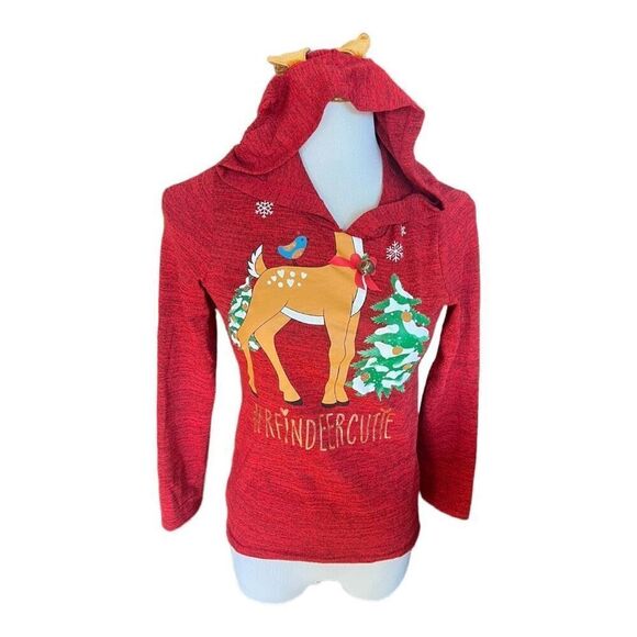 Youth Girls Holiday Time Reindeer Cutie Lightweight Christmas Hoodie -  L 10/12 - Picture 2 of 2